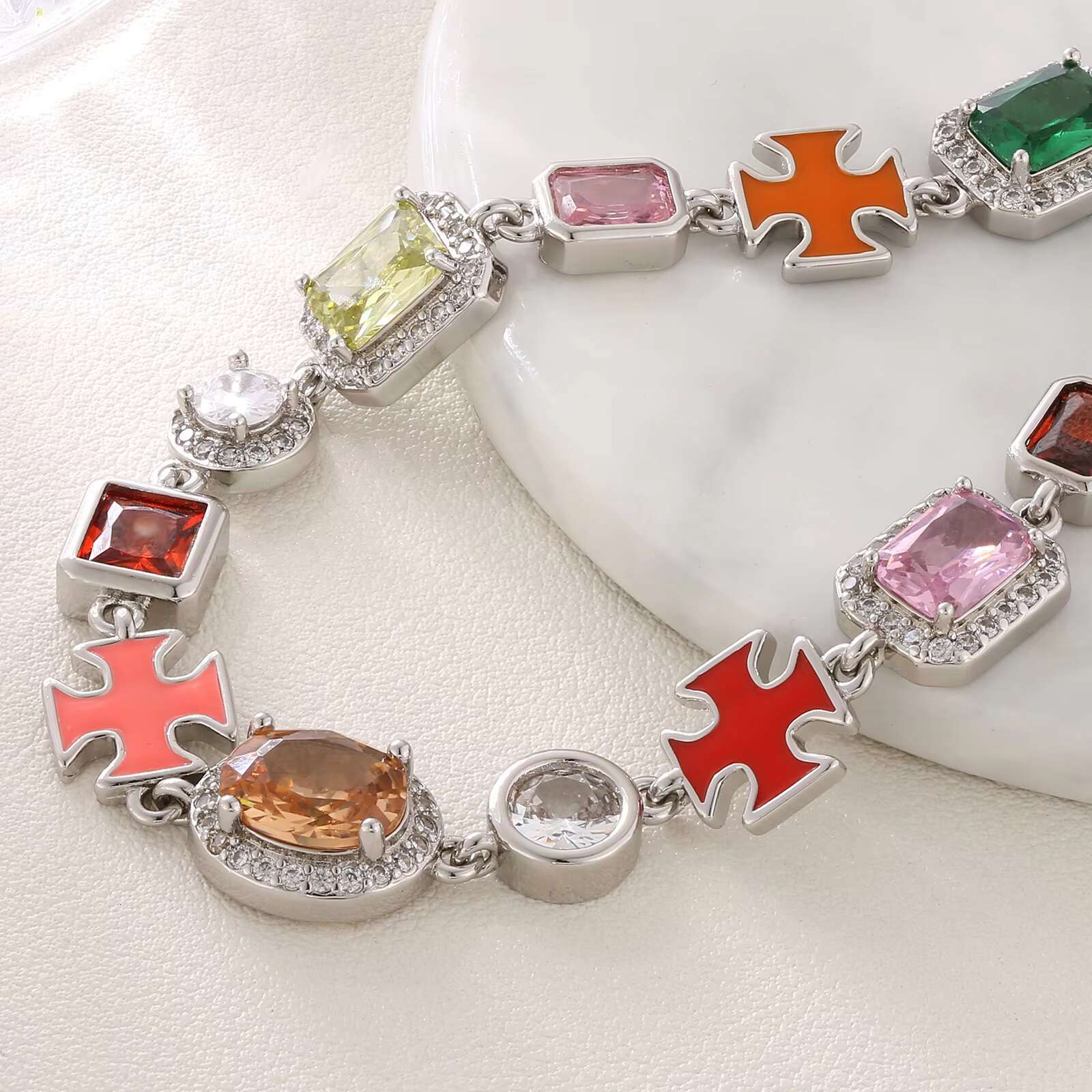 Wholesale Multi Gemstone Jewellery Star Rainbow Zircon Chain 18K Gold Plated Men 10MM Colorful CZ Gem Stone Necklace for Women