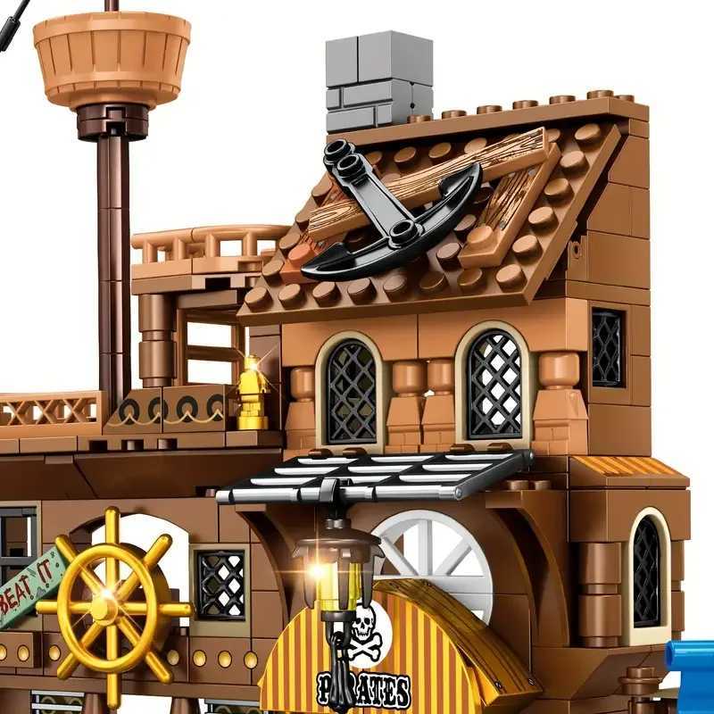 Creative Medieval Pirate Island Fortress Castle Building Blocks Adventure Ship Log Cabin Model Boat Assemble Bricks Toy Kid Gift Y250627