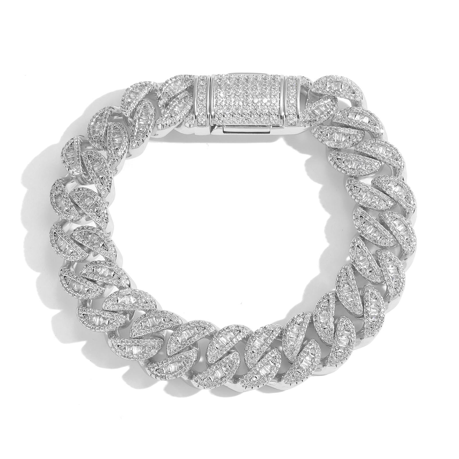 15MM Hip Hop Round-Square Mixed Cut T-Shaped Moissanite Cuban Chain Iced Out Men's Trendy Statement Bracelet Pass the diamond tester