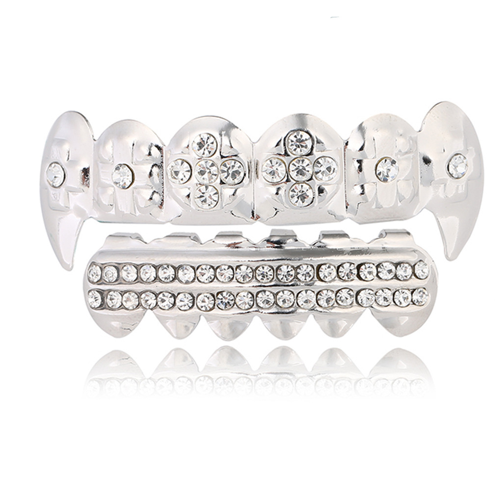 18k gold plated hip hop grillz iced out moissanite vampire fangs premium gold teeth rapper accessories Pass the diamond tester