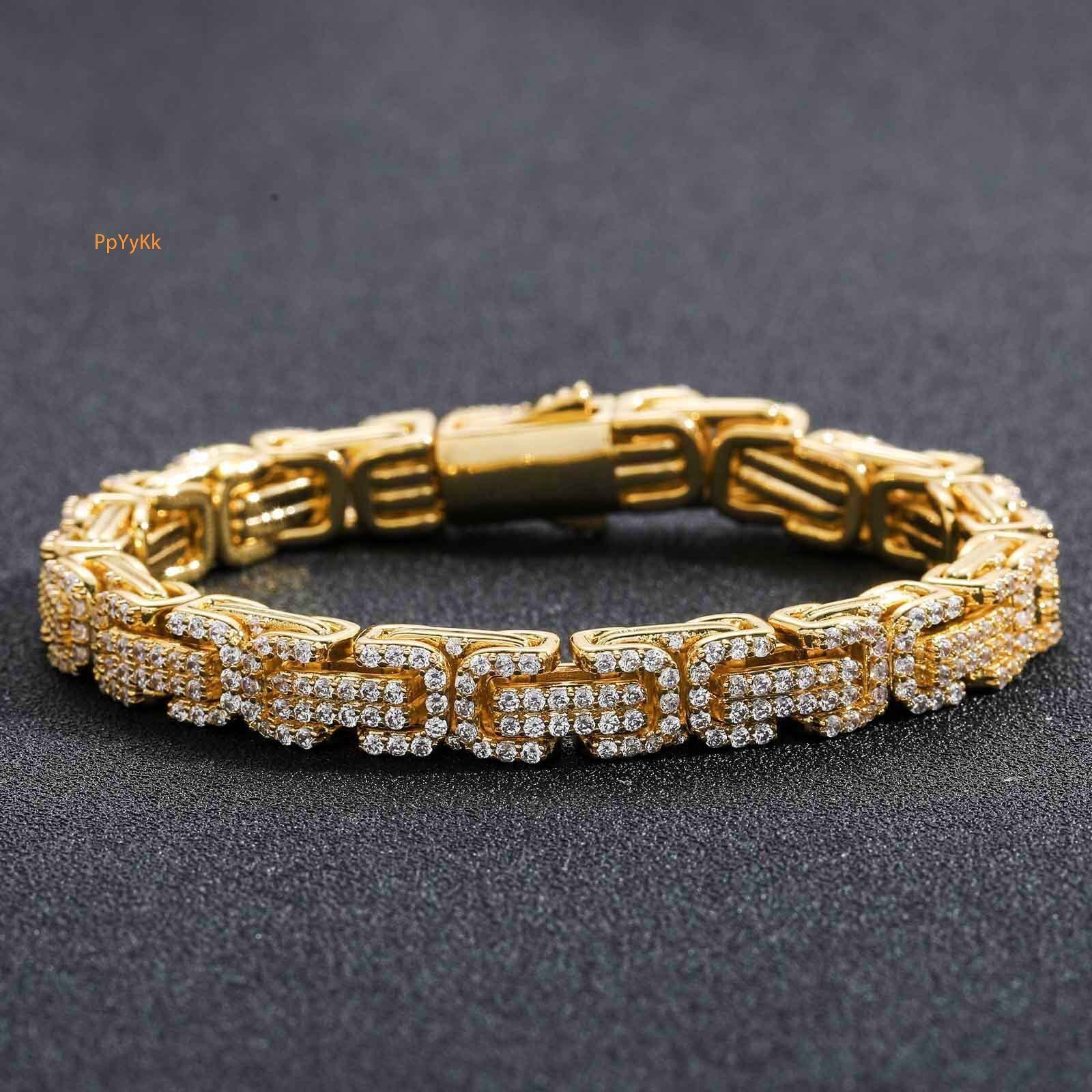 Iced Out Bling Byzantine Bracelet VVS Moissanite Diamond Cut 3D Chain Men's Hip Hop Trendy Unique Statement Piece Pass the diamond tester