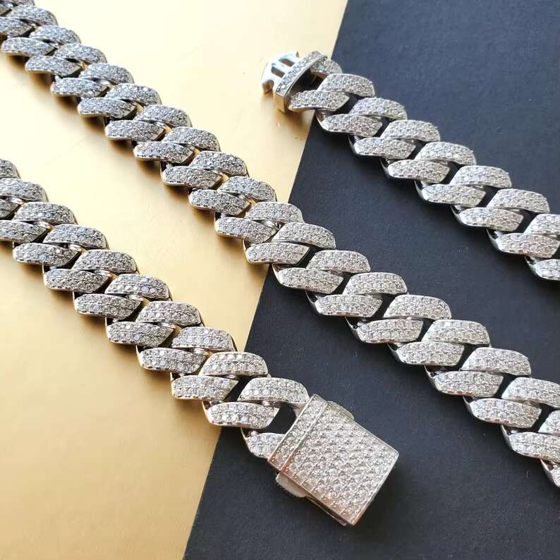 Customized 12mm Thick Miami Cuban Link Necklace VVS Tester Passing Moissanite Diamond 925 Silver Cuban Chain for Weddings
