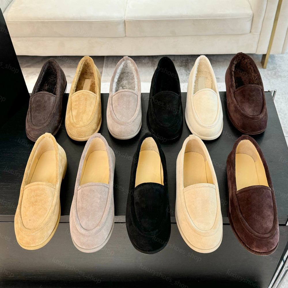 Top quality suede fur loafers Flat shoes slip on shoes furry fluffy Dress shoes for womens Luxury designer loafers for womens Factory footwear With box 35-41