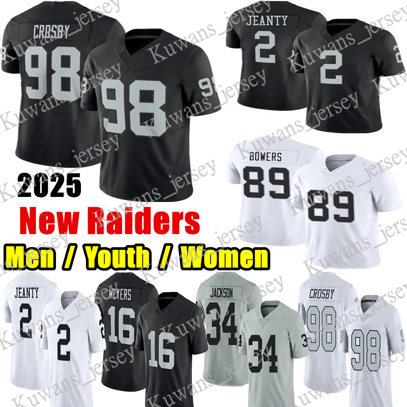 #98 Maxx Crosby Football Jersey #2 Ashton Jeanty Brock Bowers Bo Jackson Howie Long Jakobi Meyers Daniel Carlson Zamir White Geno Smith Stabler Jeremy Chinn jerseys