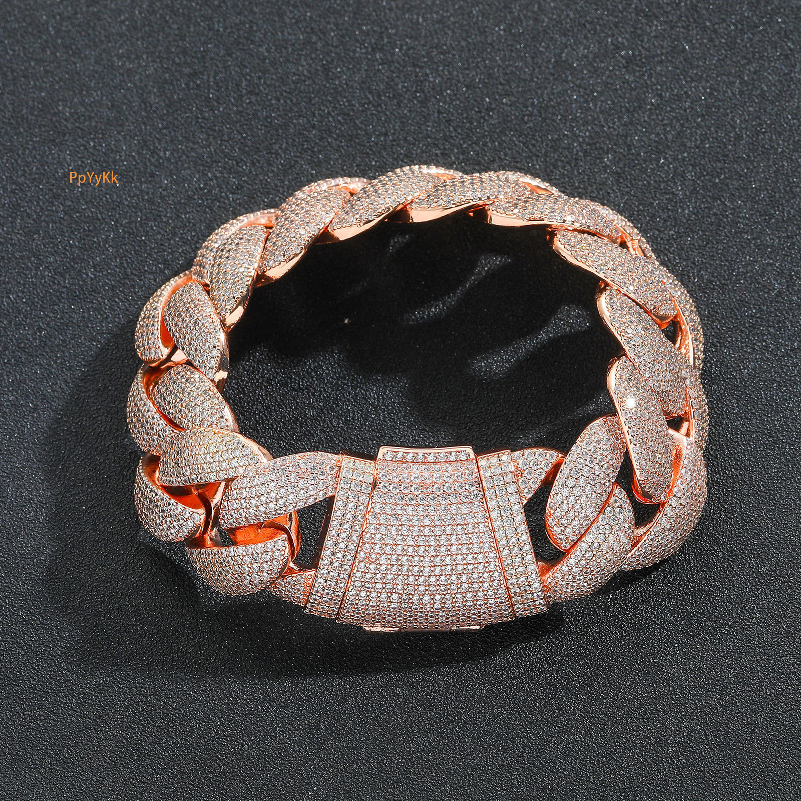 22mm Rose Gold Bubble Cuban Chain Hip Hop Bracelet - Trendy Brand Men's Statement Jewelry with VVS Moissanite Iced Out Pass the diamond tester