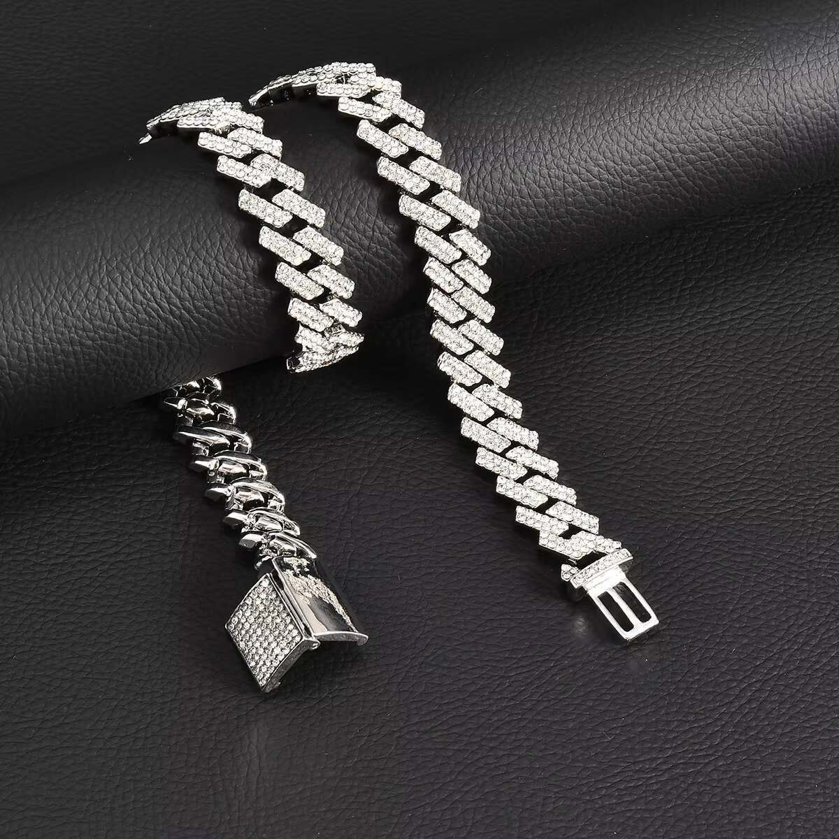 moissanite chain Classic 14mm Diamond Box Buckle Hip Hop Jewelry with Encryption Diamond Shaped Cuban Necklace and Bracelet Fashion Chains