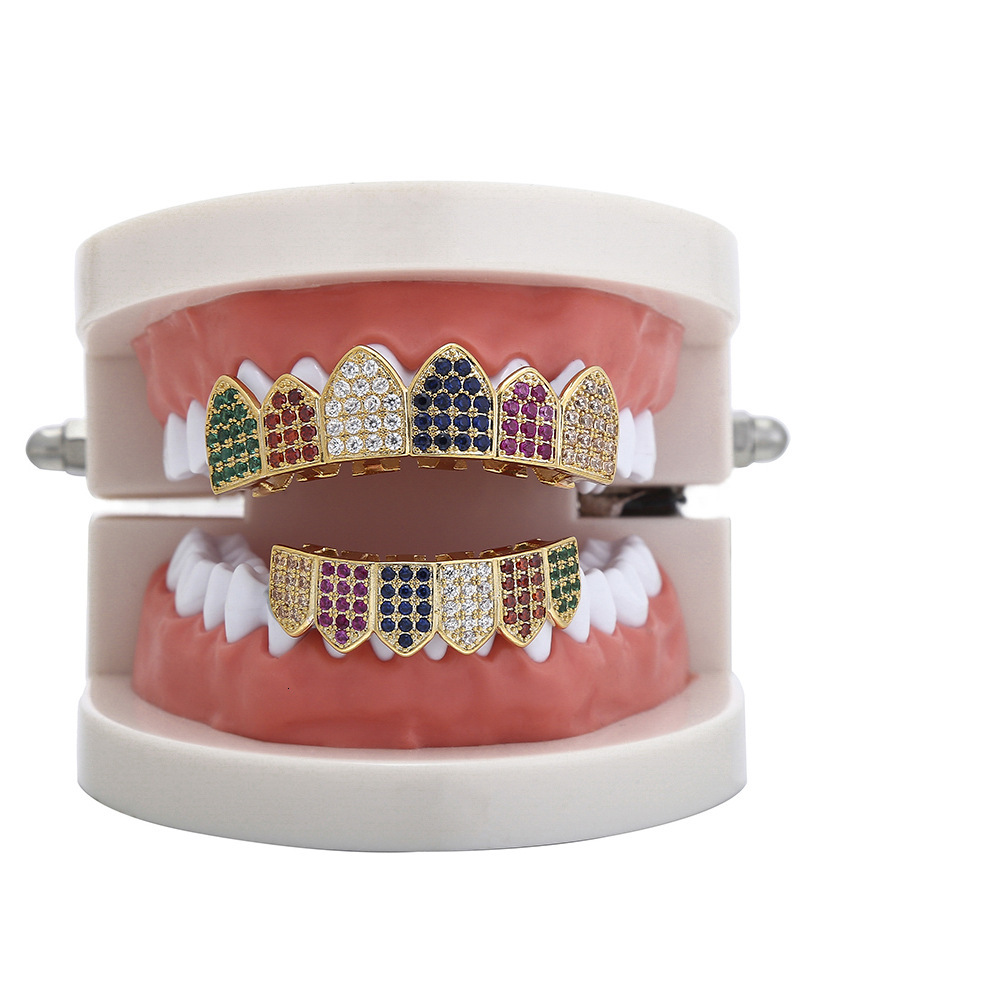 New Arrival Moissanite Jewelry 6 Color Micro Pave Iced Out Hip Hop Vampire Fangs Grillz Bling Accessories Pass the diamond tester