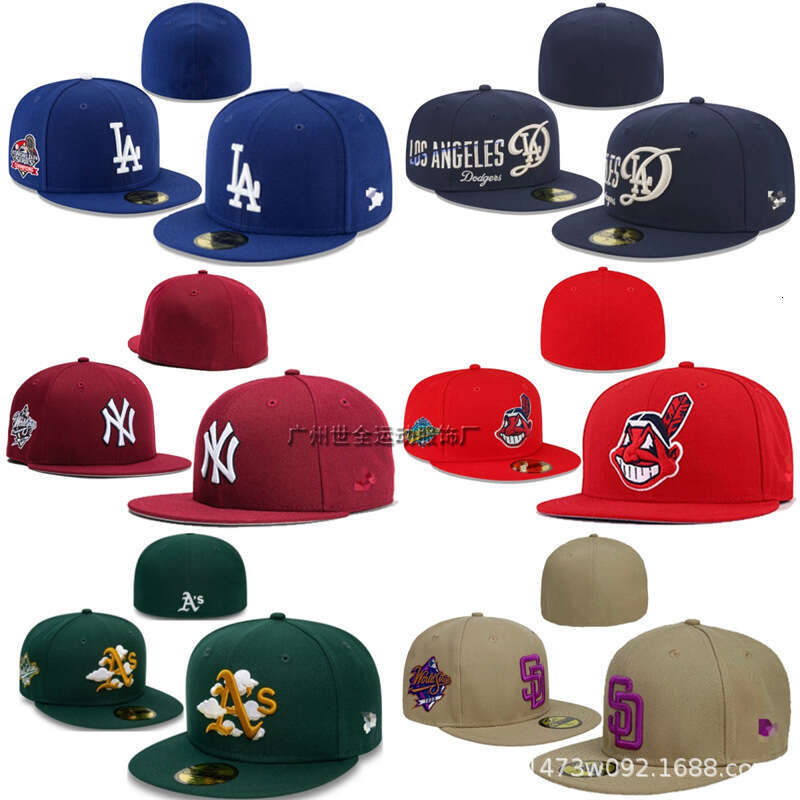 Closed-Back Yankees Baseball Dodgers Embroidered Flat-Brim Cap White Sox Non-Adjustable Size Hat