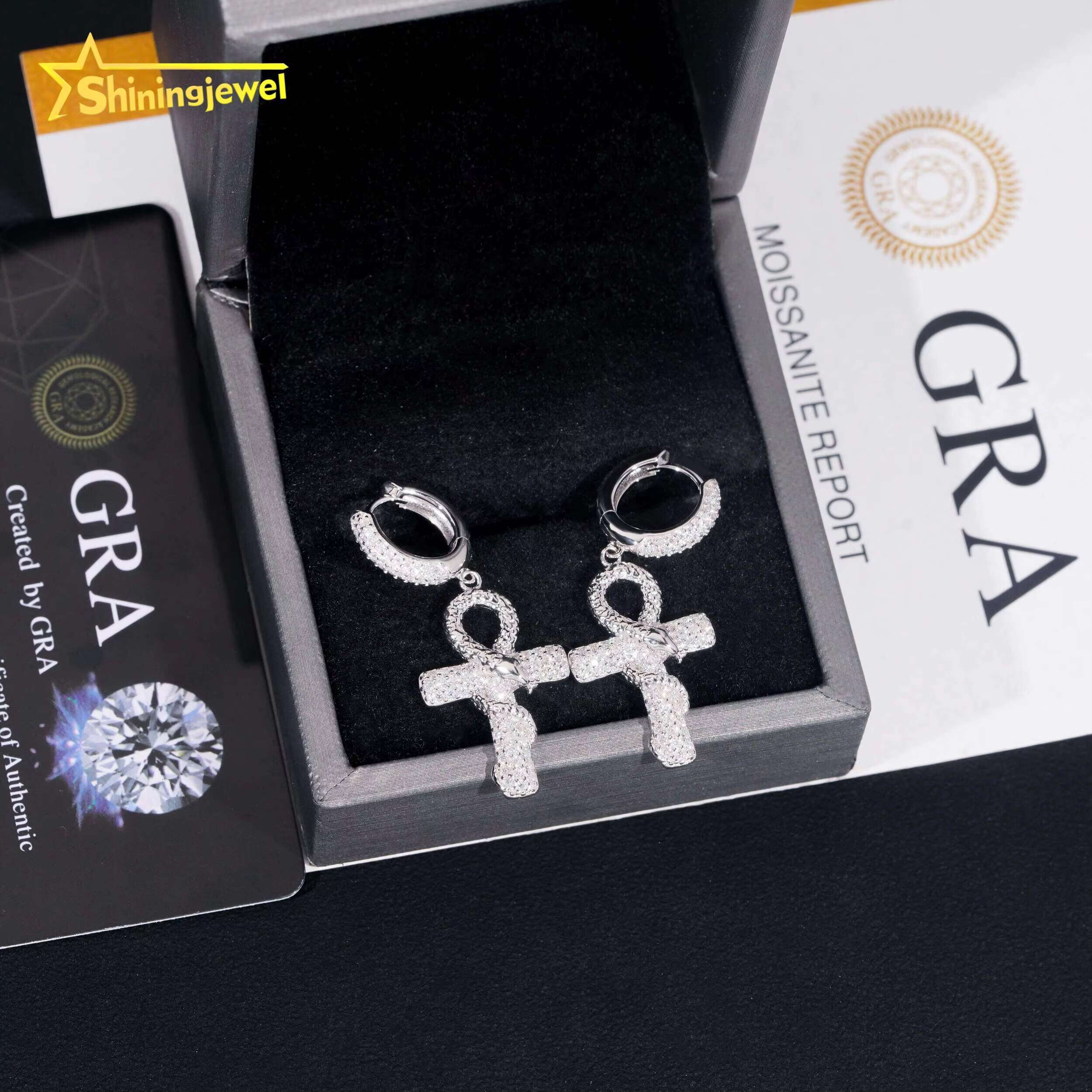 Rapper Cross Style Moissanite Earrings 925 Sterling Silver Hip Hop Jewelry Custom High Quality Missanite Ear Studs Daily Wear