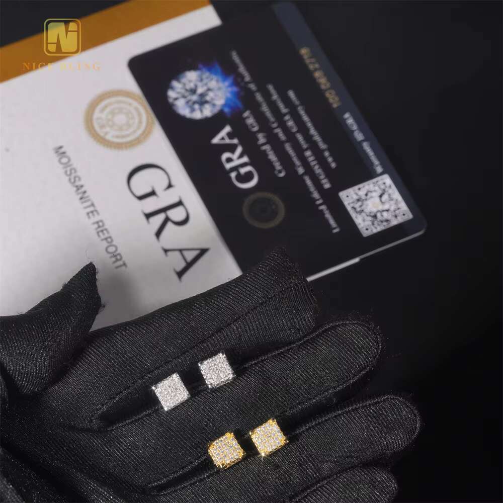 Ice Out Moissanite Ear Stud VVS Sparkly Jewelry S925 Sterling Silver Gold Plated Round Cut Diamond Stud Earrings for Women