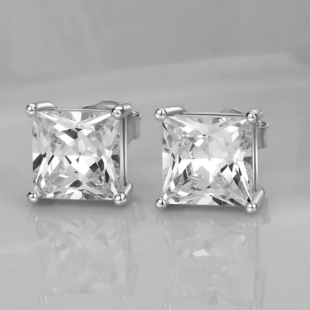 2025 Rulalei Ins Top Sell Stud Earrings Simple Fashion Jewelry Genuine 100% 925 Sterling Silver Princess Cut White Lab Moissanite Diamond Women Elegan