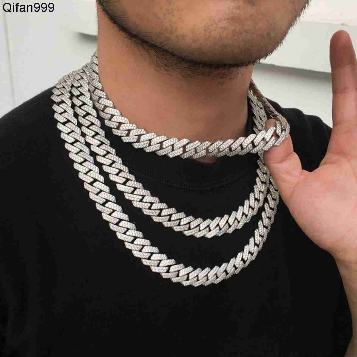 moissanite chain Classic 14mm Diamond Box Buckle Hip Hop Jewelry with Encryption Diamond Shaped Cuban Necklace and Bracelet Fashion Chains