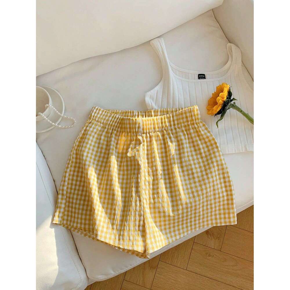 Cross-Border New Retro Print Dopamine Color Casual Shorts Plaid Striped Versatile Fashion Loose Pants