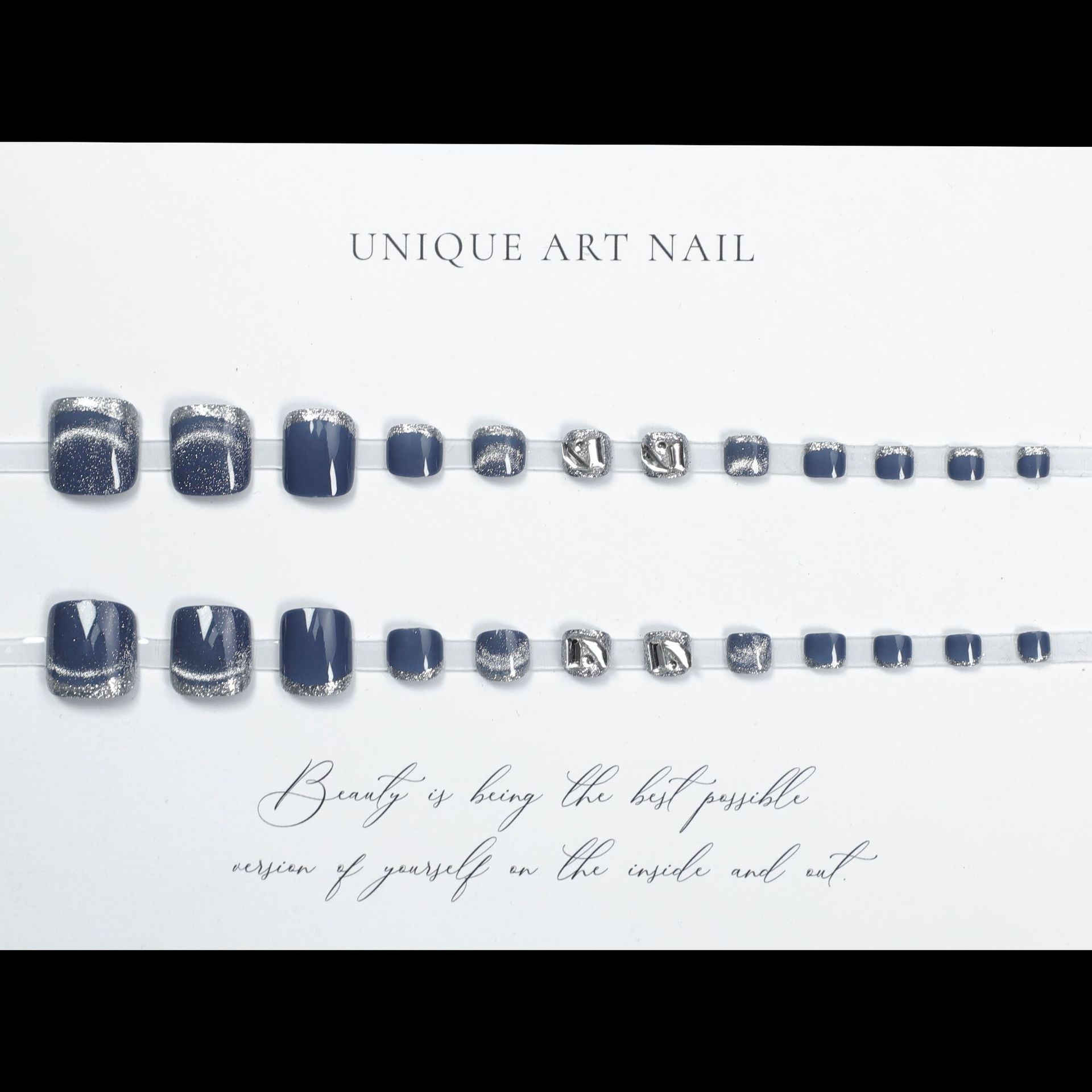 Toenail Patch Wearable Nail Art Blue Gray Crystal Cat's Eye Whitening Removable Summer Phototherapy Finished Fake Nails