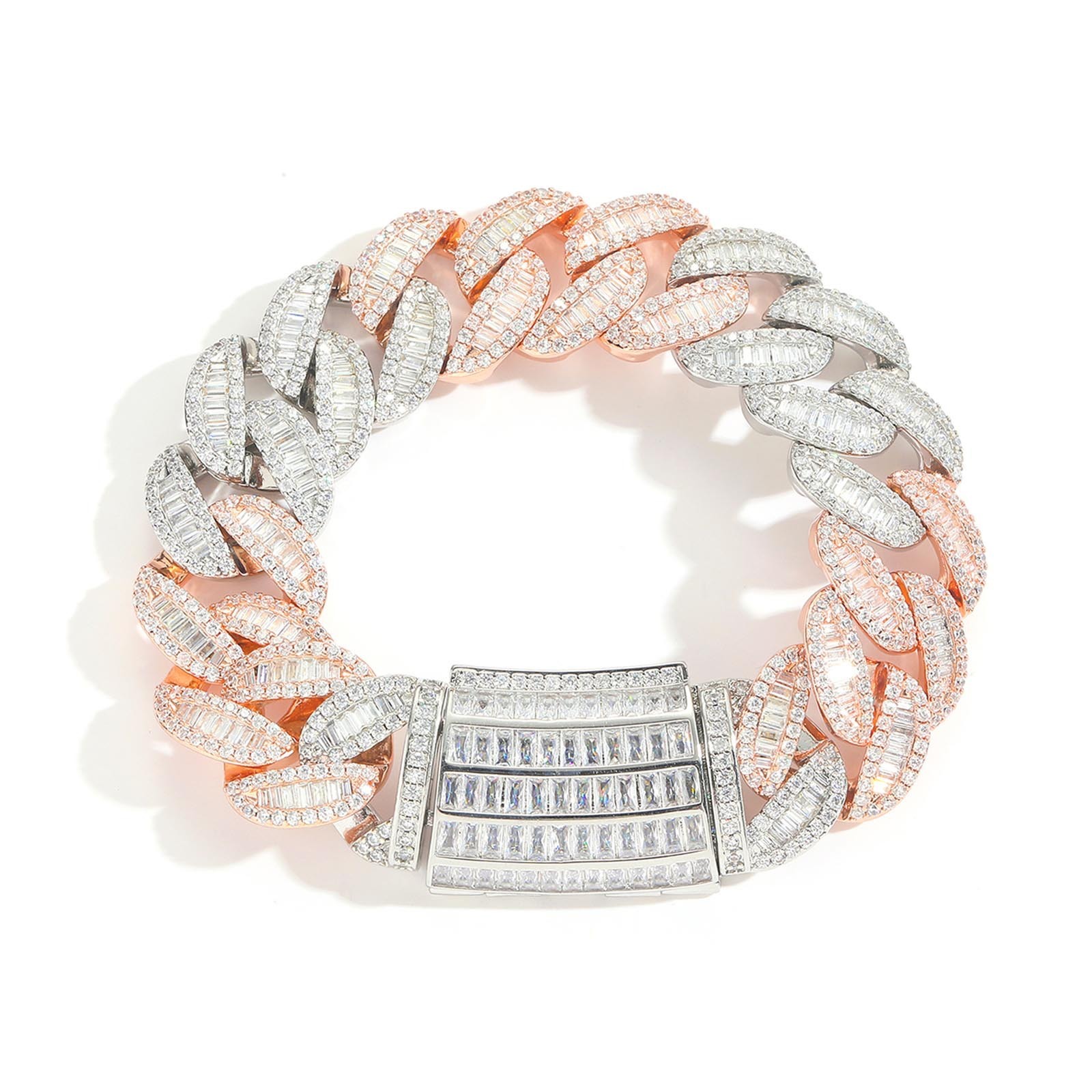 20MM Luxury VVS Moissanite T-Shaped Square Iced Out Cuban Chain Two-Tone Rose Gold Hip Hop Men's Statement Bracelet Passes the Diamond Tester