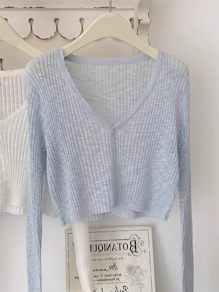 K1163 Korean style ice silk short sunscreen knitted cardigan women's summer thin outer wear suspender shawl cover air conditioning shirt top