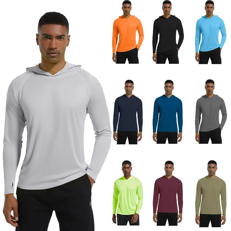 Men Upf 50 Sun Protection t-Shirts Long Sleeve t-Shirt Casual Tops Male Quick Dry Gym Running Tee Shirts With Hood Man Clothing 250627