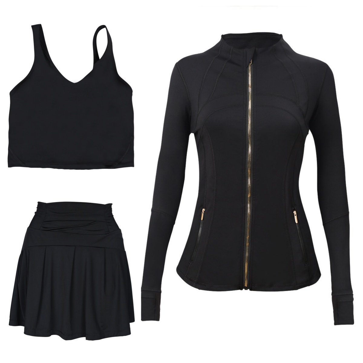 2025--Set Three pieces Workout set Women Yoga Sets lemonize jackets skirt Push Up High Waist Sports Jackets Zip Up Coat Elastic skir Gym Suits
