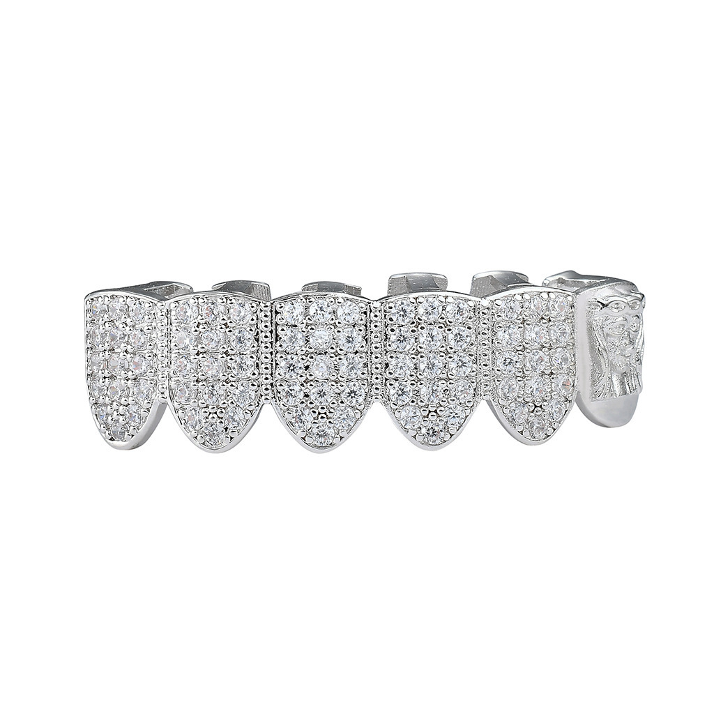 18K Gold Plated Iced Out Full Diamond Hip Hop Grillz High Quality Halloween Makeup Teeth Accessor