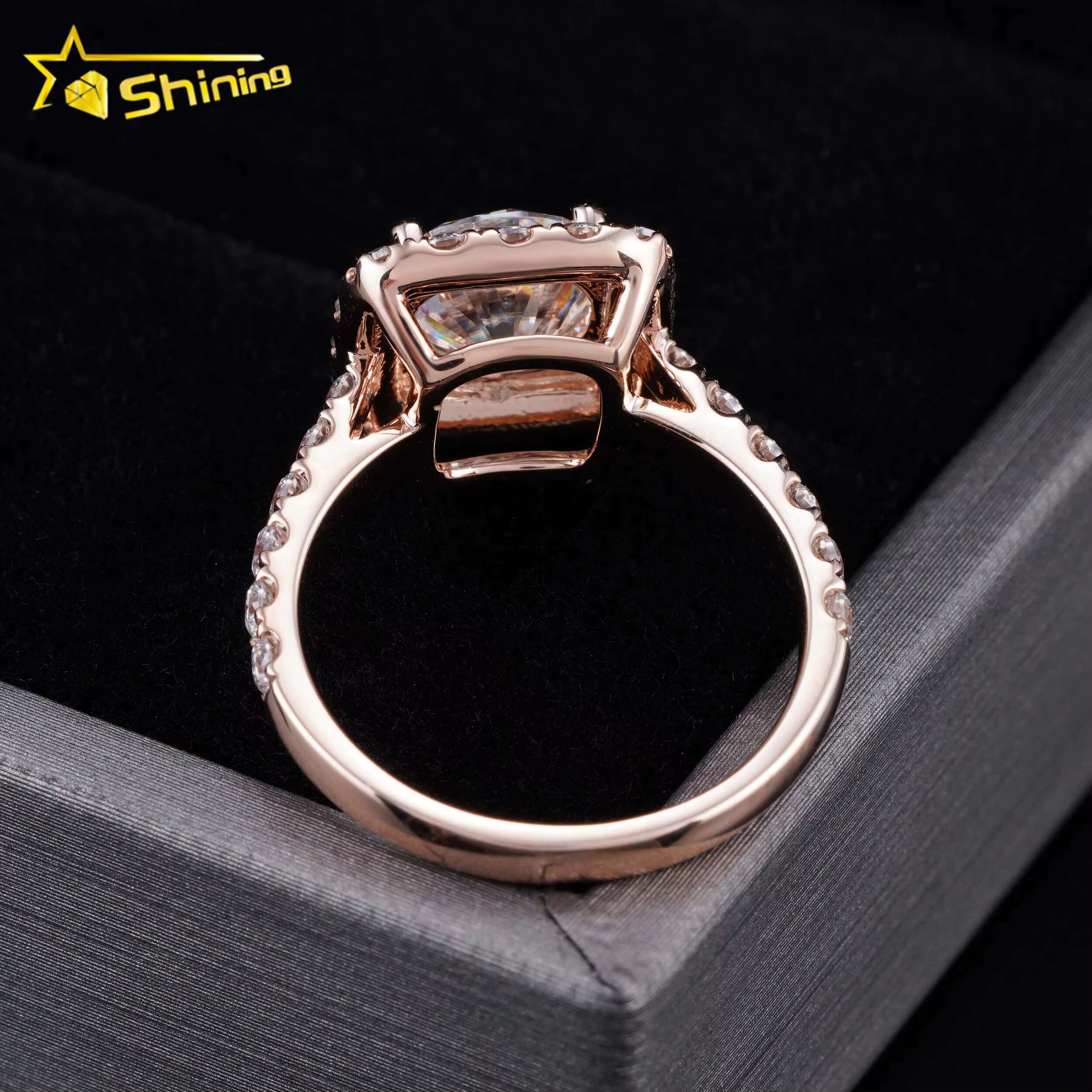 14K Solid Rose Gold Cluster Pave Band Luxury Design Lab Grown Diamonds Engagement Jewelry