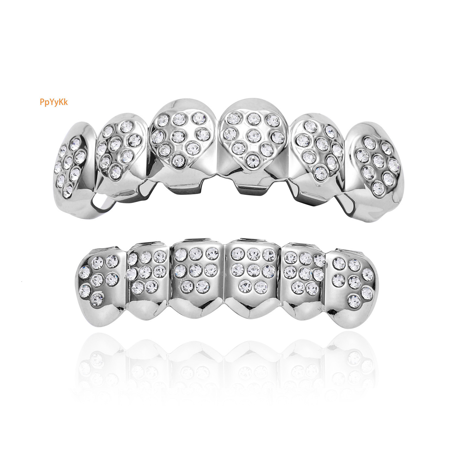 18K Gold Plated Heart Shaped Iced Out Full Diamond Hip Hop Grillz Decorative Rapper Costume Accessories