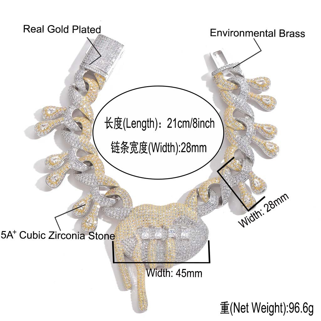 VVS Moissanite Iced Out Lip with Drool Pendant Hip Hop Bracelet Two-Tone Infinity 8-Chain Full Pave Cuban Link Statement Jewelry Passes the diamond te