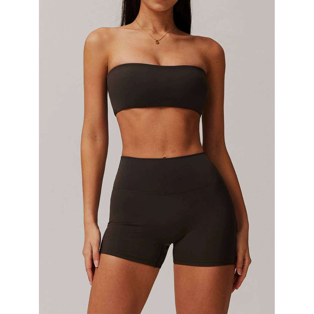 Yoga Set Women's Solid Color Sports Bra Anti-Exposure Push-Up Top High Waist Hip Lifting Shortd Running Fiess Suit 2025 New