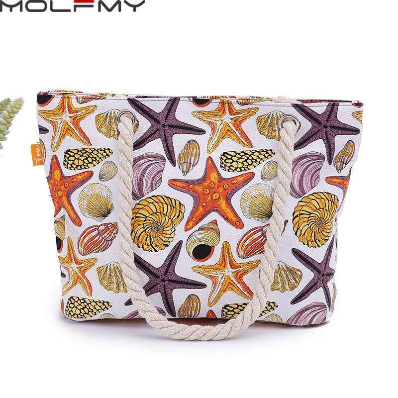 Canvas Handbag For Women Large Capacity Shells Conch Print Simple Shoulder Ocean Style Beach Tote Bag Portable 2021 New Dropship