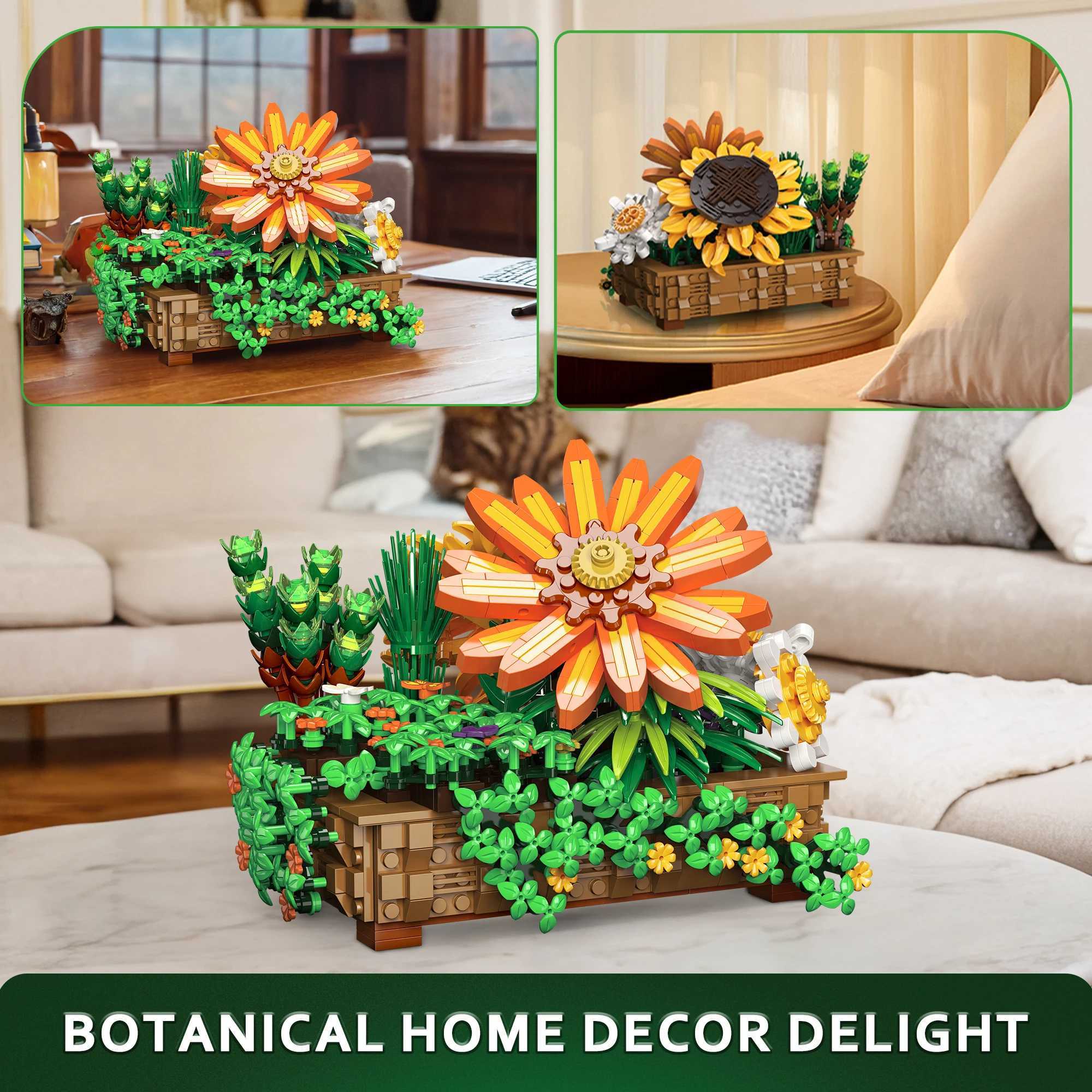 EDUCIRO Flower Botanical Bonsai Building Set - 924pcs Gift for Home Decor Adults and Kids Sunflower Chrysanthemum Y250627