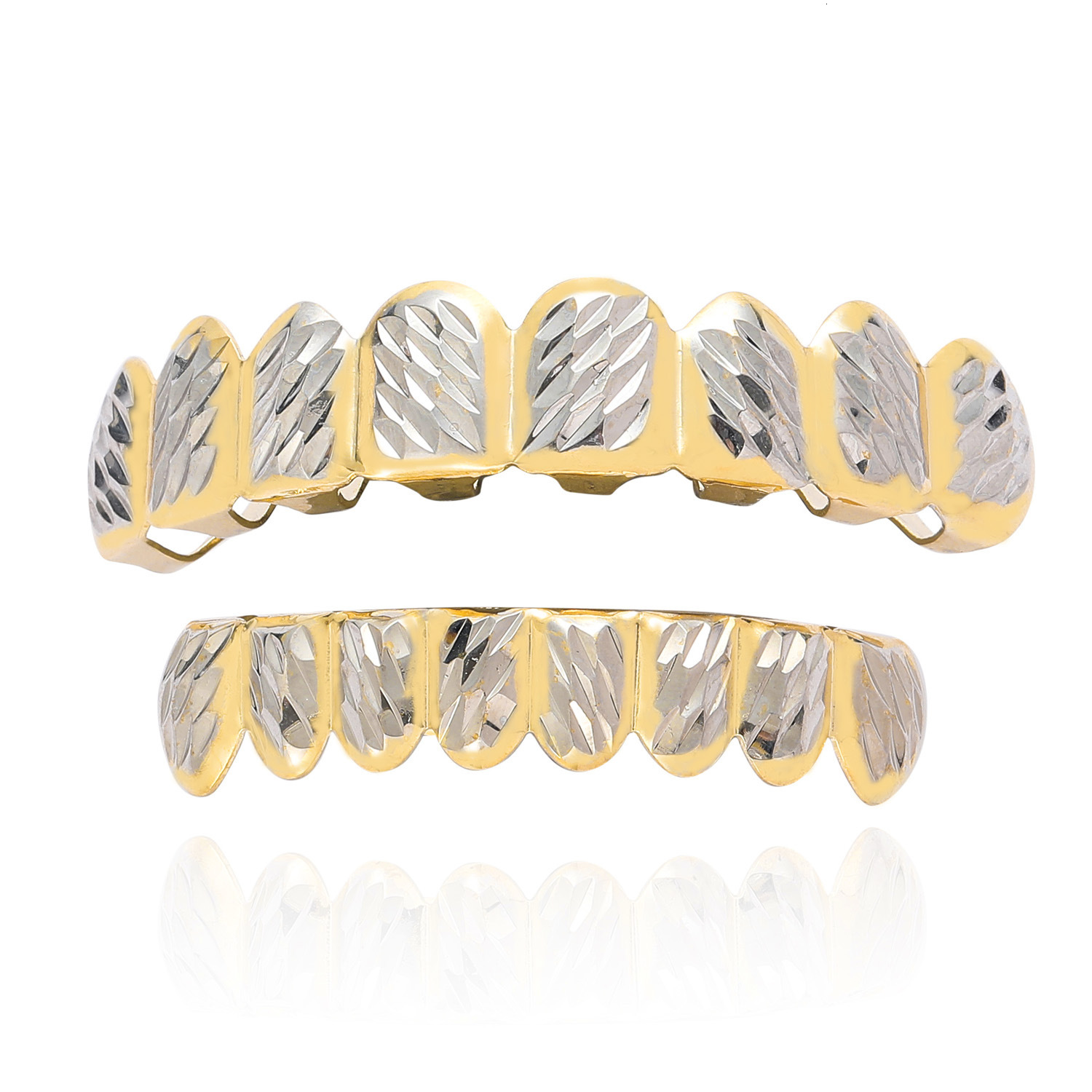 18K Gold Iced Out 8 Tooth Two Tone Floral Engraved Hip Hop Grillz High Quality Unique Accessory Rapper Costume Accessories