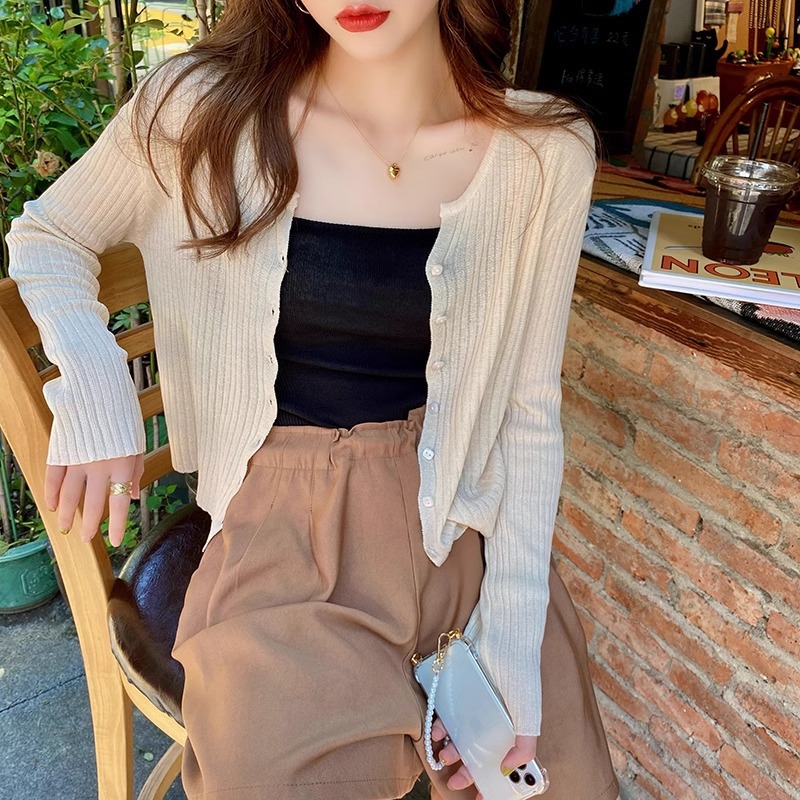 K1157 French style small waistcoat sunscreen knitted cardigan thin women's skirt outerwear blouse summer shawl ice silk jacket spring