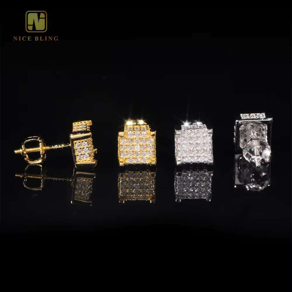 Ice Out Moissanite Ear Stud VVS Sparkly Jewelry S925 Sterling Silver Gold Plated Round Cut Diamond Stud Earrings for Women