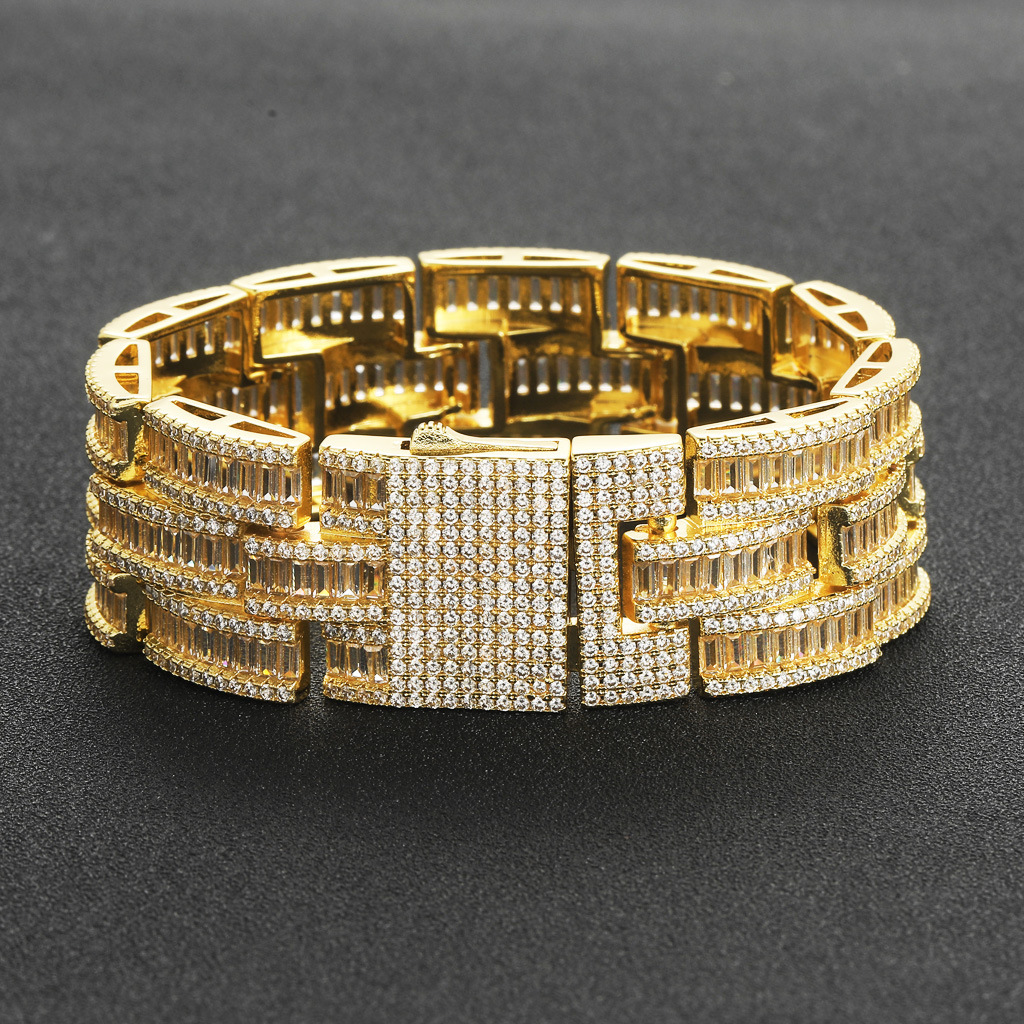 25MM Wide Spring Clasp Watch Chain Bracelet - T-Square Iced Out Moissanite Trendy Bold Niche Men's Jewelry Pass the diamond tester
