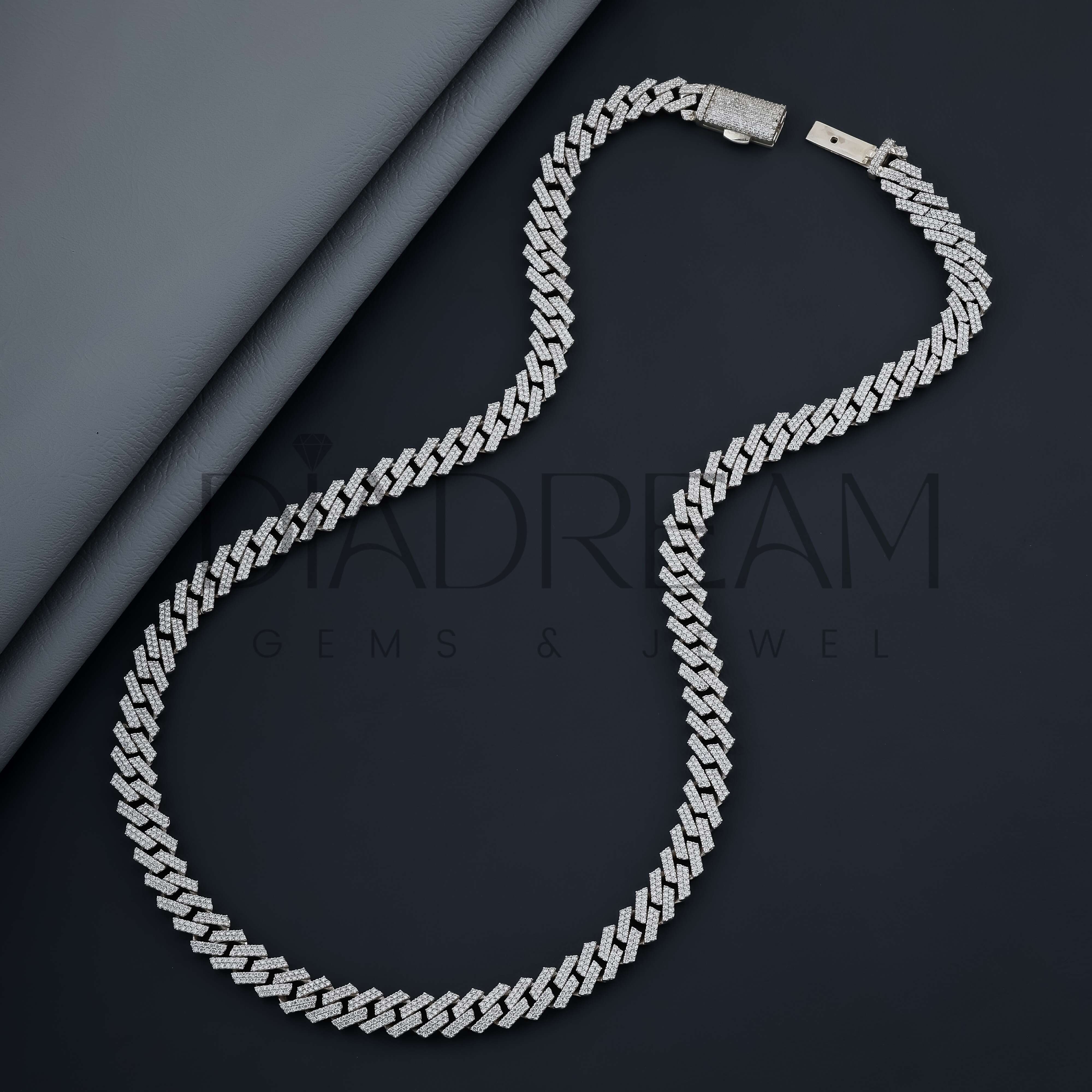 10MM Hot selling Fashion Miami Cuban Chain 14KT Solid White Gold Round Cut Moissanite Diamond Necklaces For Men or Women