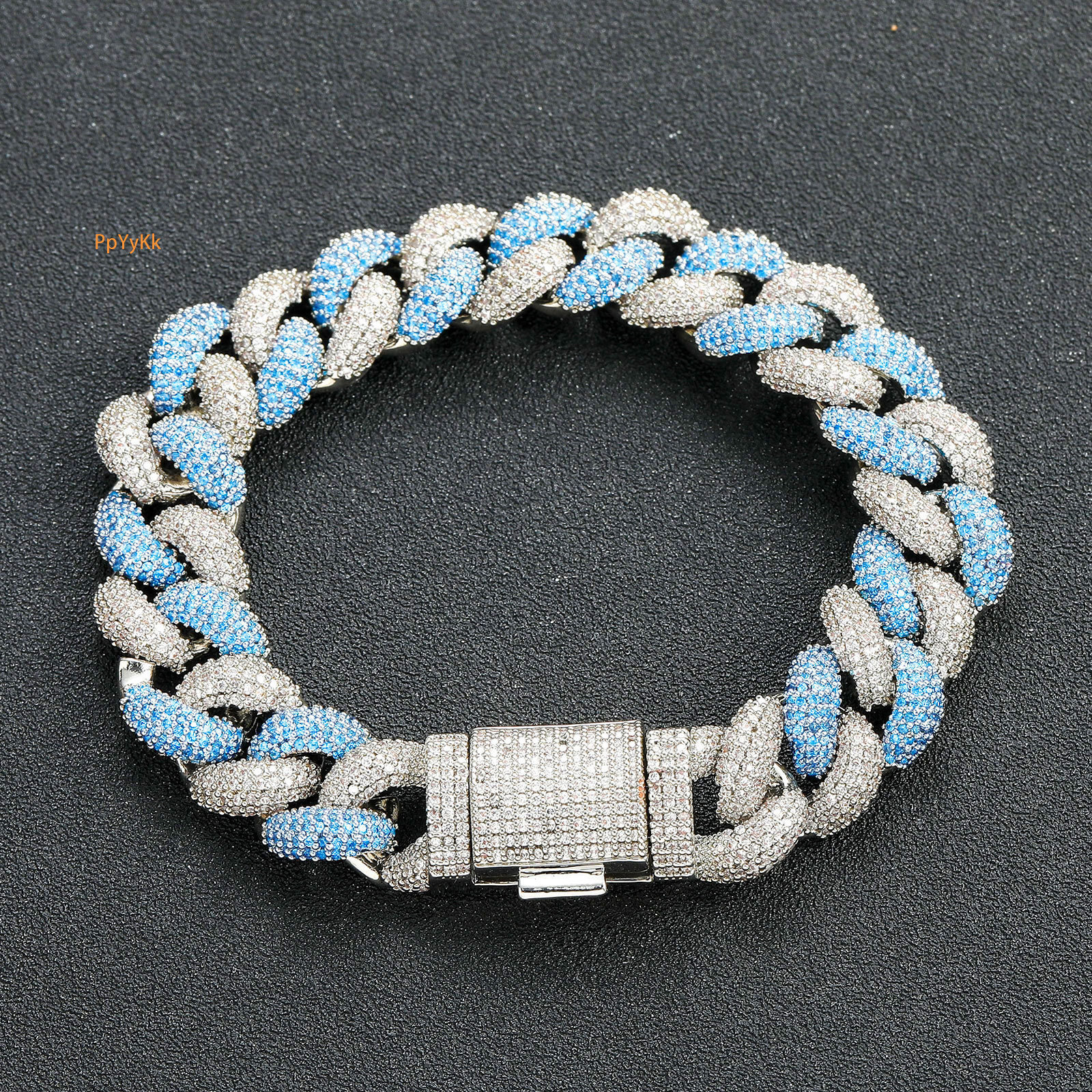 Men's 14MM Iced Out Blue White Moissanite Bubble Cuban Bracelet Hip Hop Bling Bling Fashion Creative Diamond Studded Bracelet Pass the diamond te