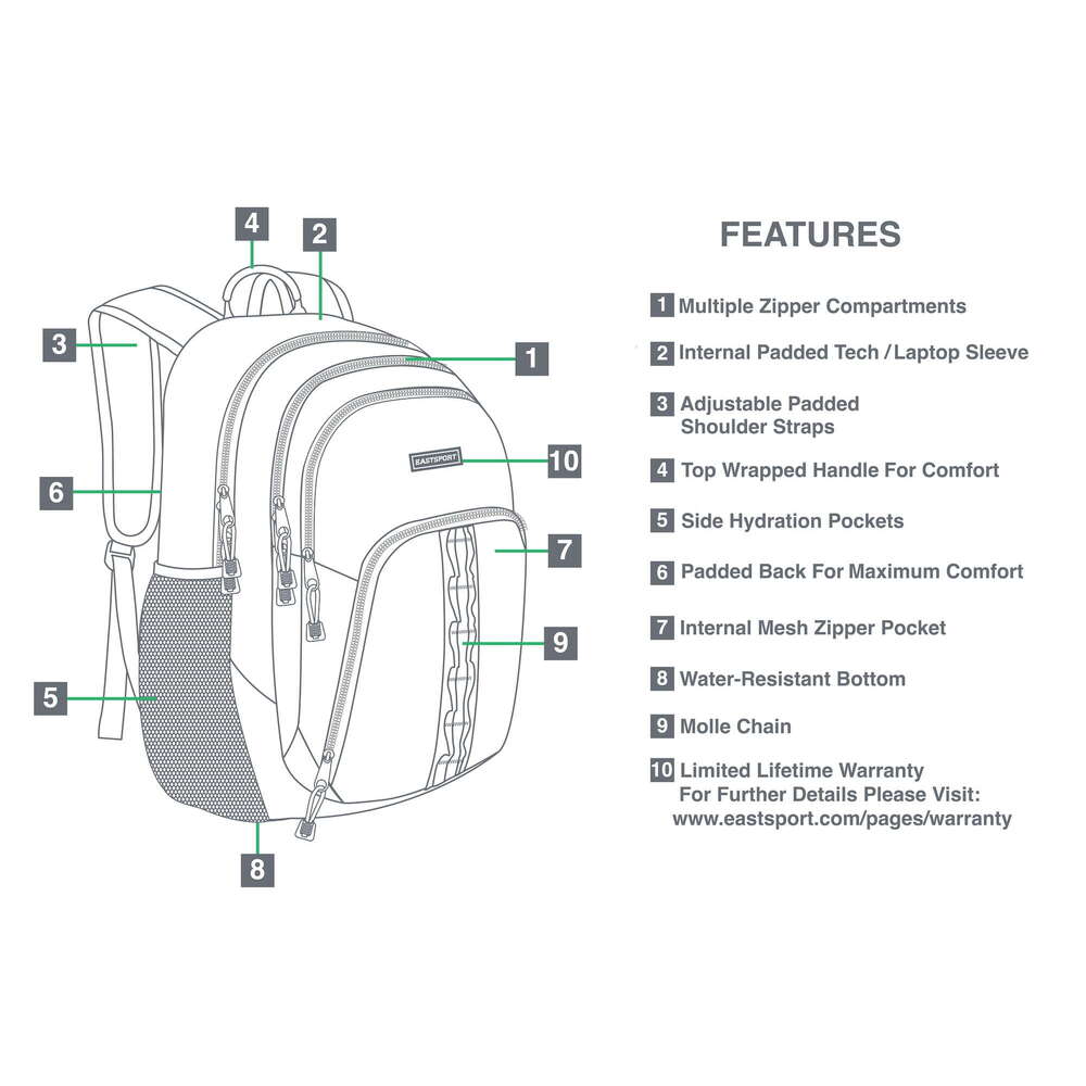 Eastsport Unisex Rally Sport 2.0 Backpack, Black