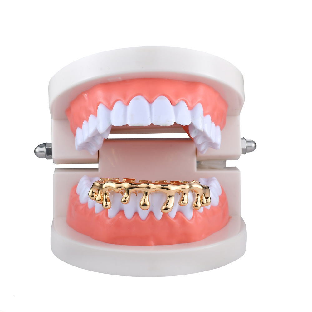 new arrival 10-teeth water drop hip hop grillz 18k solid gold trendy premium luxury bling accessories Pass the diamond tester