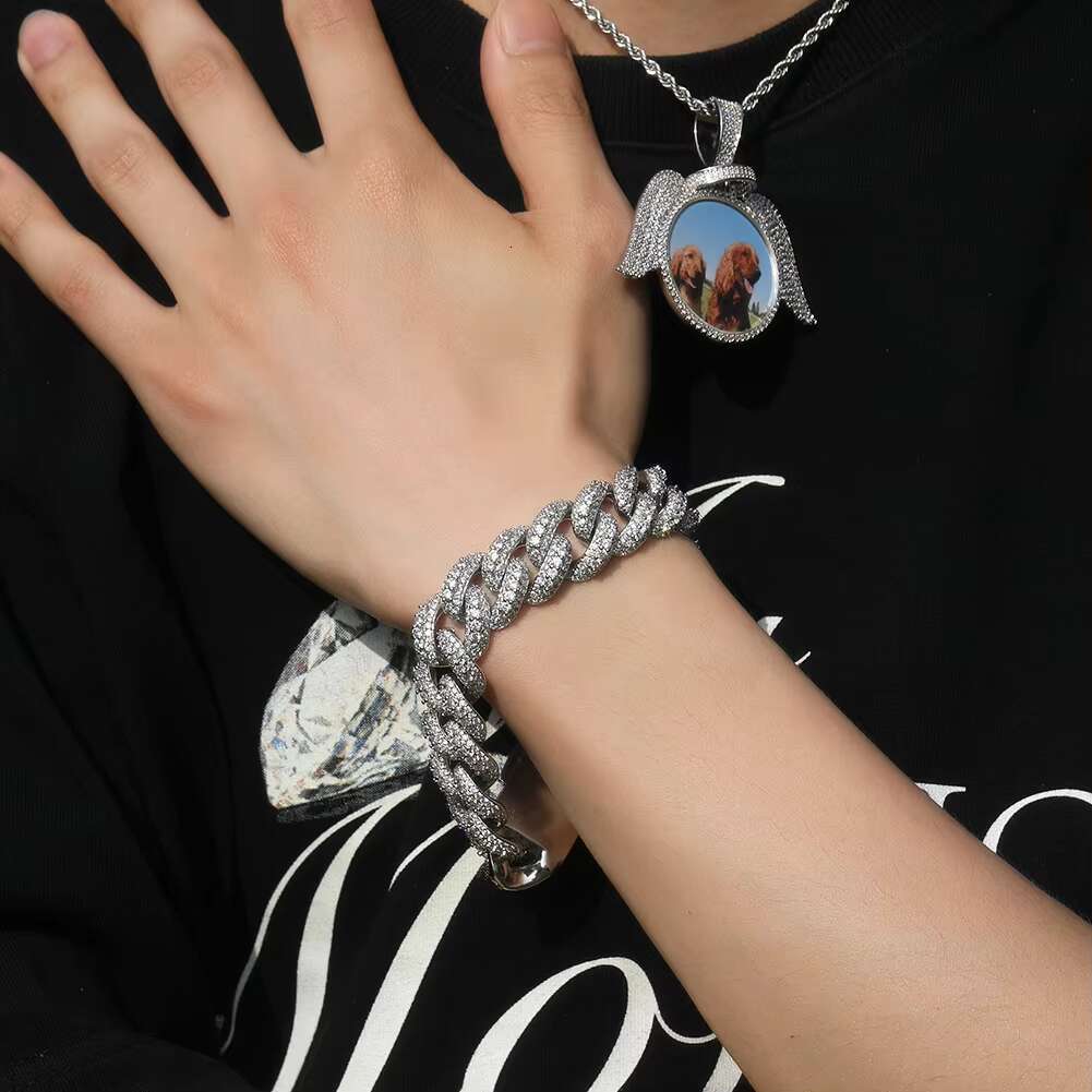 moissanite bracelet Fashion Hip Hop Necklace Iced Out Silver 12mm Miami Cuban Link Chain Men Women Figure Connecting Necklaces