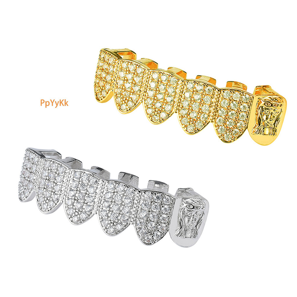 18K Gold Plated Iced Out Full Diamond Hip Hop Grillz High Quality Halloween Makeup Teeth Accessor