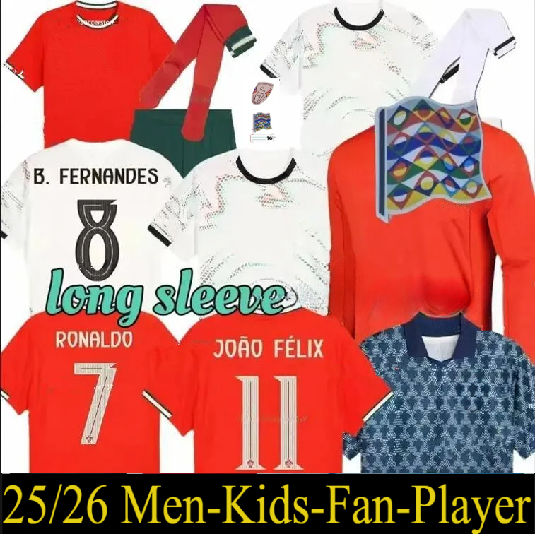 25 26 Portugal B.FERNANDES Ronaldo soccer jerseys national team 2024 BRUNO JOAO FELIX RONALDO Bernardo Diogo CANCELO football shirt men player kids full sets