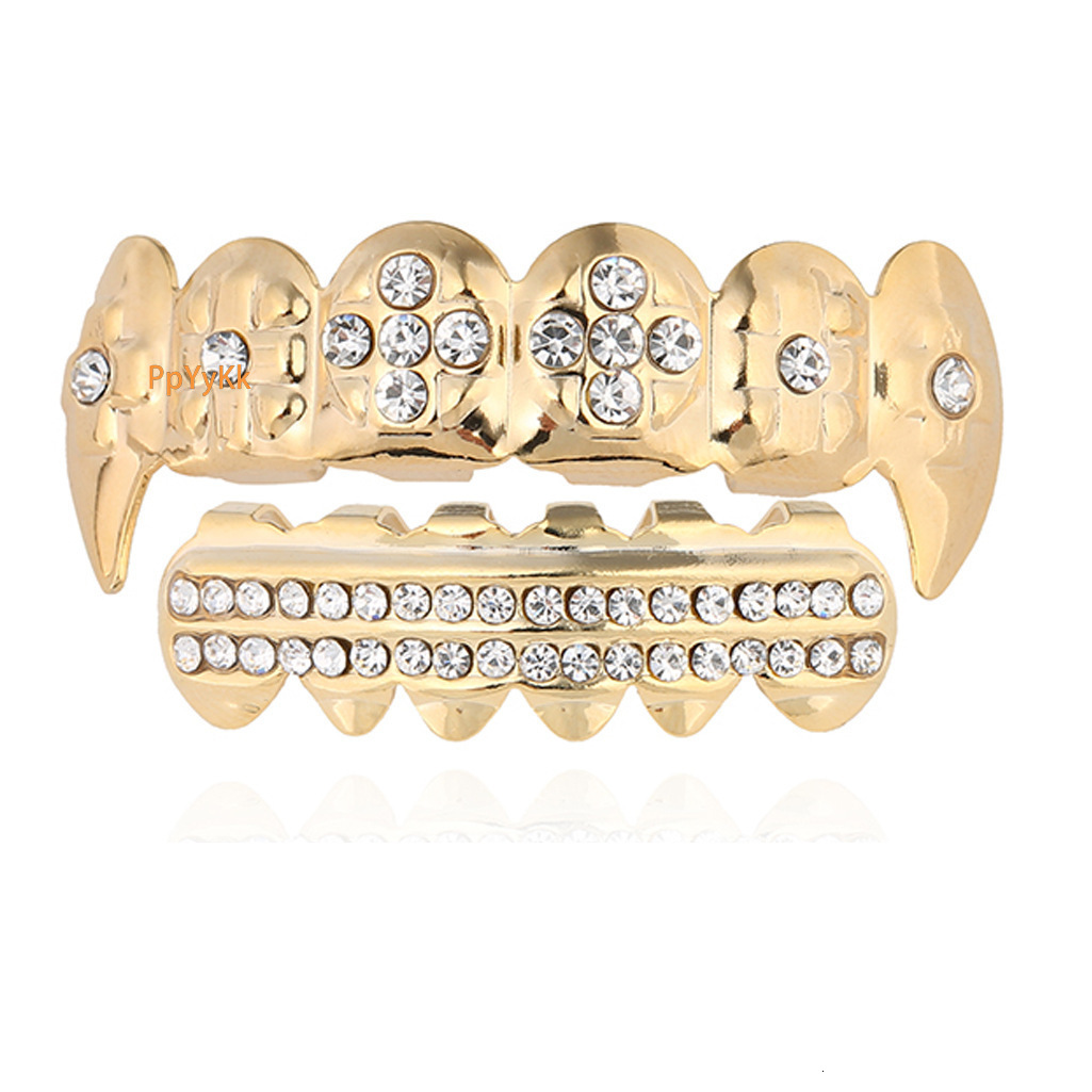 18k gold plated hip hop grillz iced out moissanite vampire fangs premium gold teeth rapper accessories Pass the diamond tester