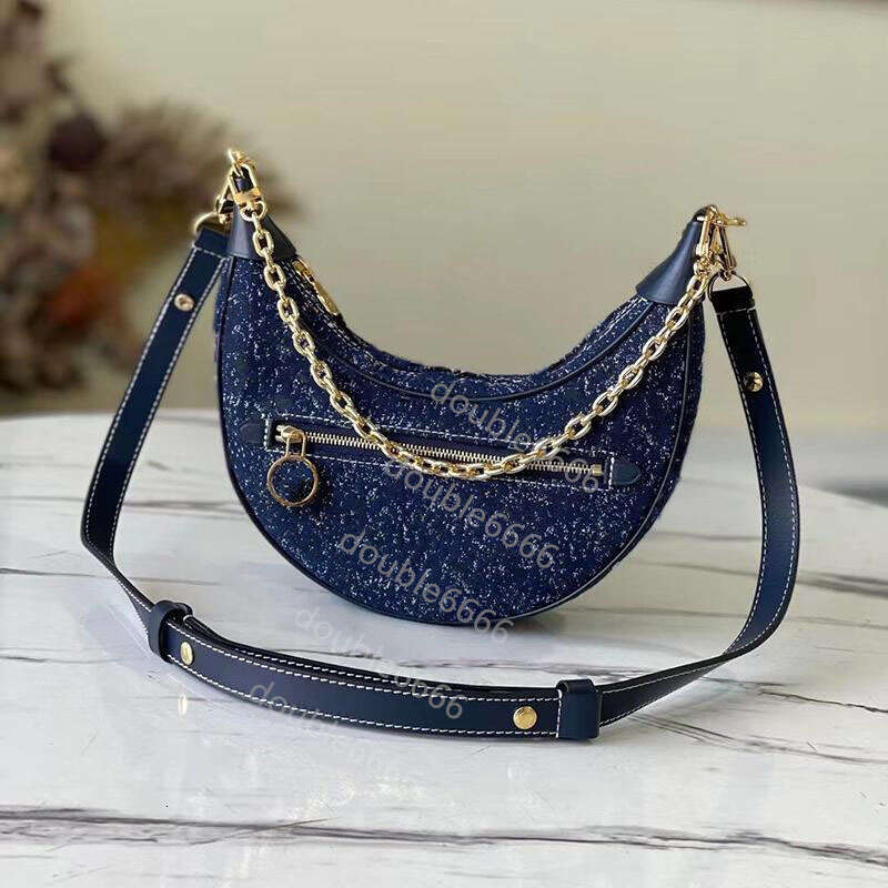 Loop half-moon baguette Crossbody Designer Bag jacquard weave faded denim Chain show Women Tote Shoulder Bags messenger bag lady bag