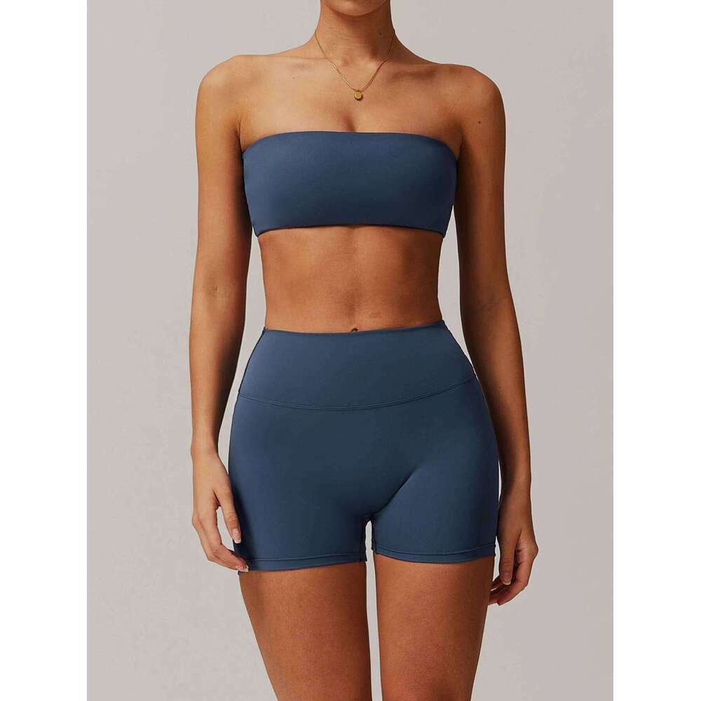 Yoga Set Women's Solid Color Sports Bra Anti-Exposure Push-Up Top High Waist Hip Lifting Shortd Running Fiess Suit 2025 New