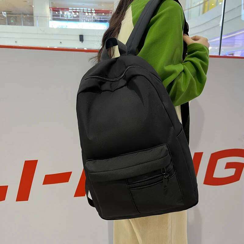 Simple Casual Backpack, Lightweight High School Student Bag, Versatile Solid Color Daypacks ForHangingOut