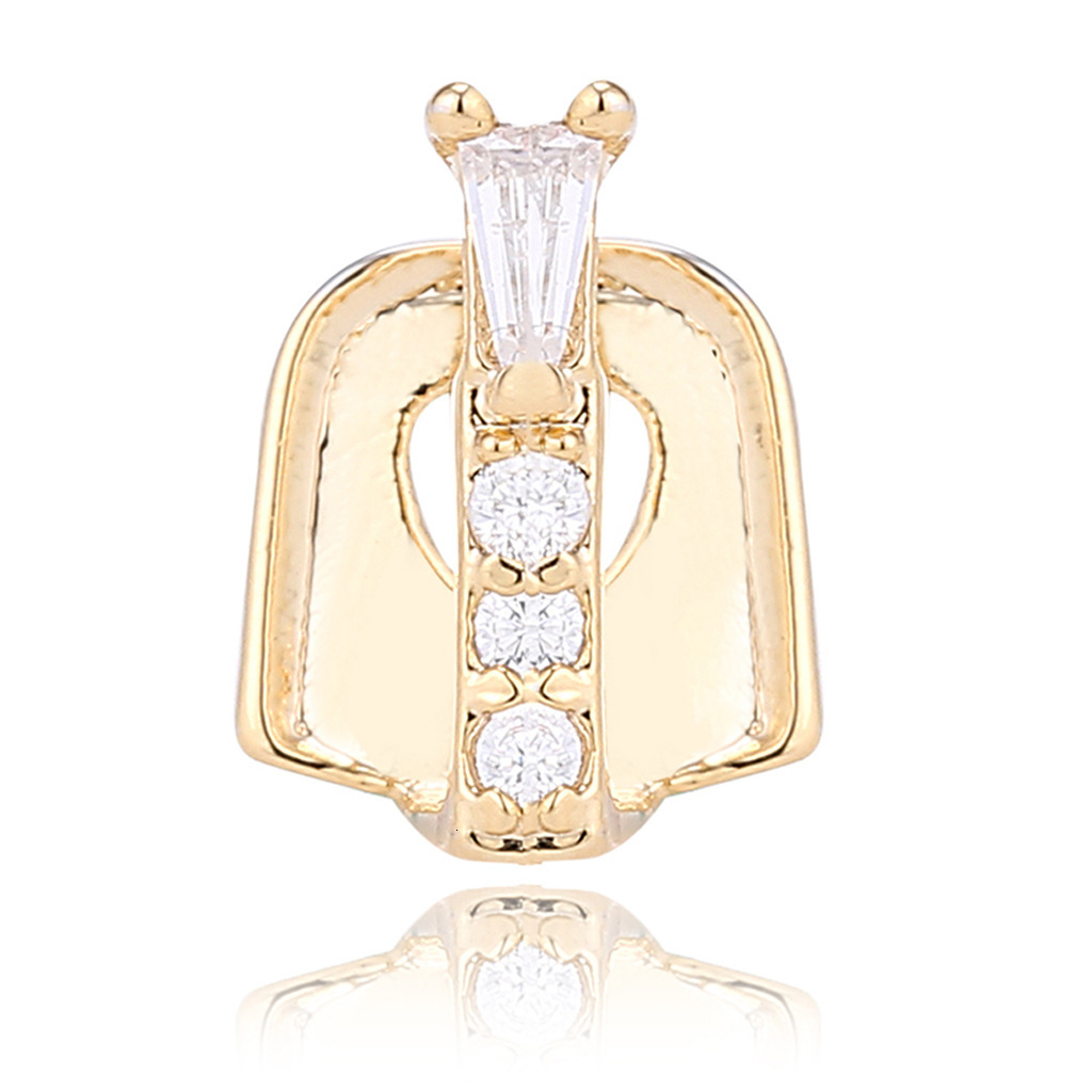 18K Gold Plated Iced Out Halloween Creative Gold Bar Diamond Grillz Single Zircon Hip Hop Luxury High Quality Tooth Rapper Costume Accessories