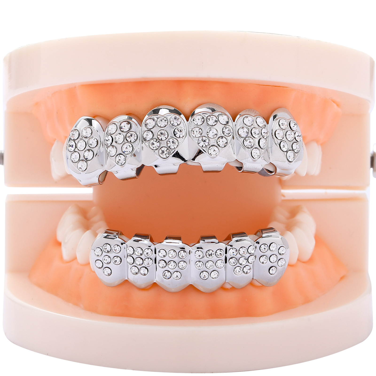 18K Gold Plated Heart Shaped Iced Out Full Diamond Hip Hop Grillz Decorative Rapper Costume Accessories