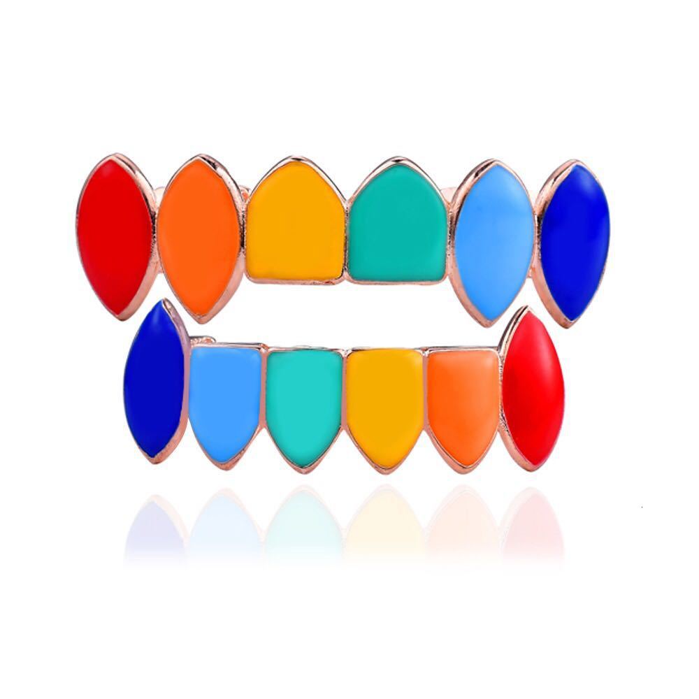 New 18K Gold Plated Iced Out Iridescent Pointed Fangs Hip Hop Grillz - High Quality Vampire Halloween Rapper Costume Accessories