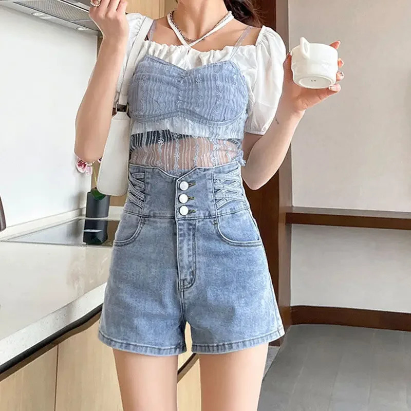 Korean Style Flowy Denim Shorts for Women High Waist Short Jean Pants Woman Micro Mini 2000s Clothes Y2k Elegant To Wear Outfits 250625