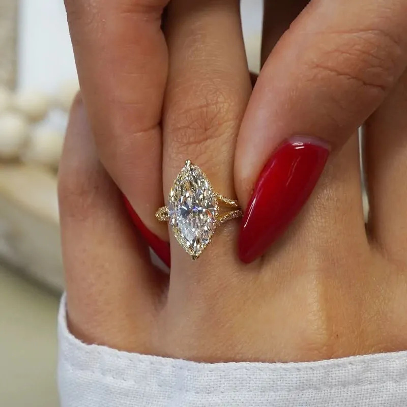 2025 Choucong Gorgeous Sparkling Luxury Jewelry 925 Sterling Silver Fill Marquise Cut White 5A Zircon CZ Diamond Eternity Elegant Lady Bridal Ring Lov