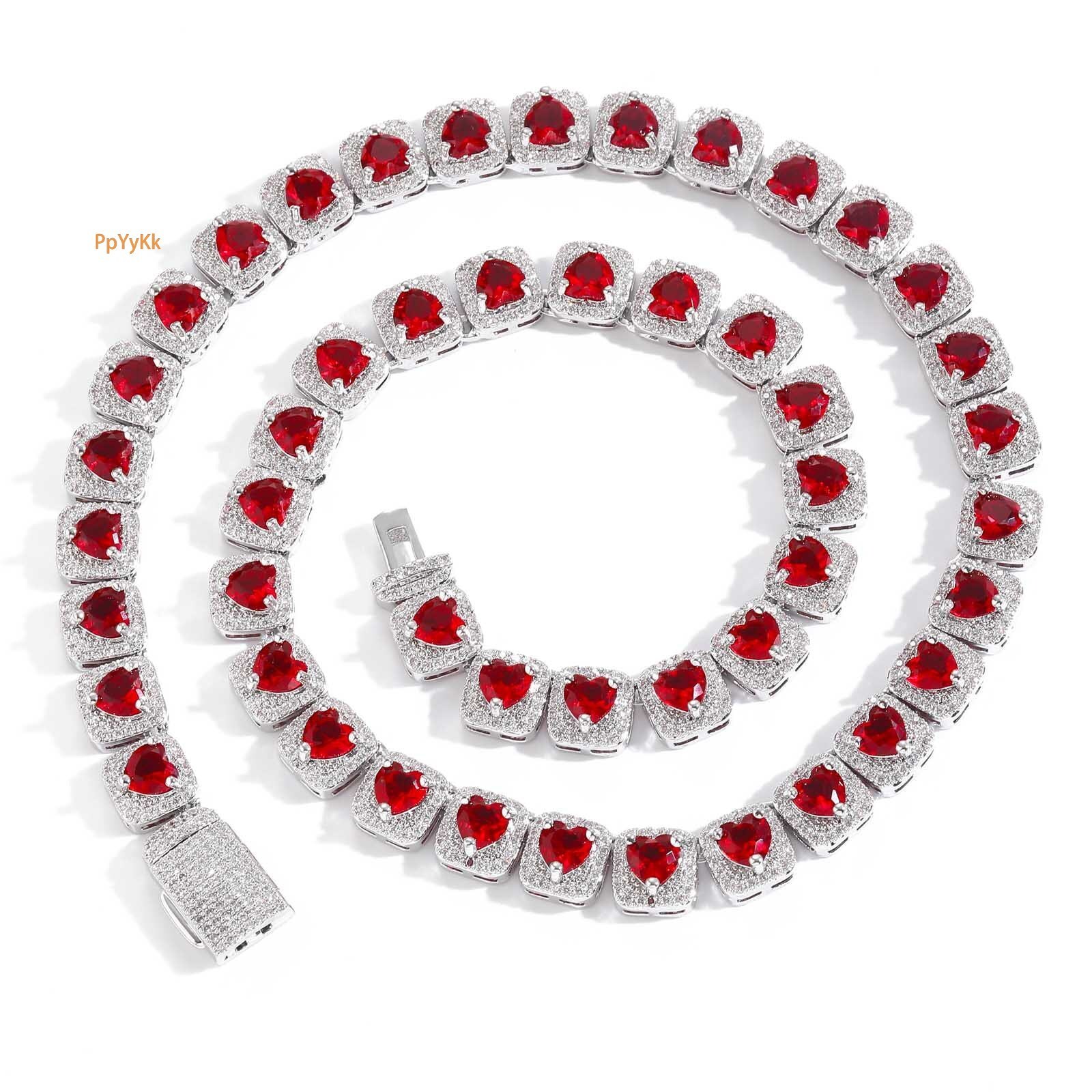 Hip Hop 10mm Red Heart Iced Out Sugar Chain VVS Moissanite Unisex Trendy Bling Pass the diamond tester